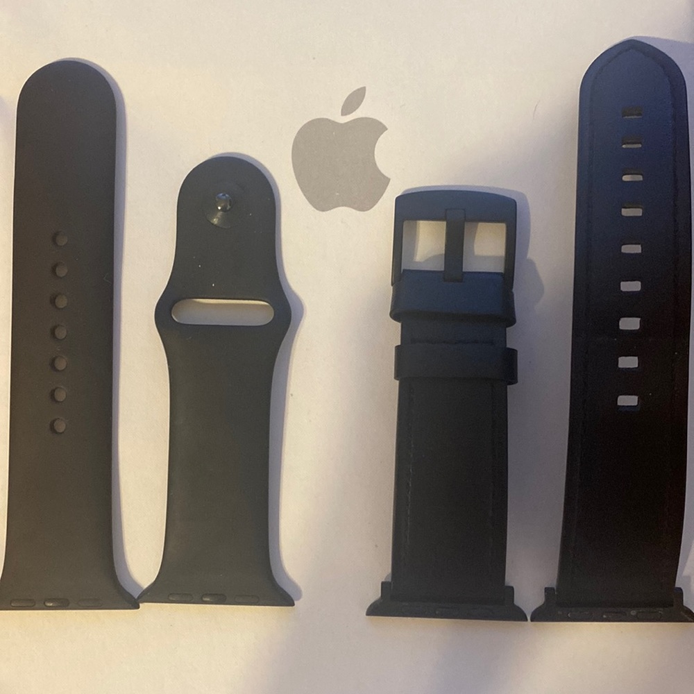 2 Mens black Apple Watch bands: Midnight Sport S/M 44MM & Famous Horween Leather